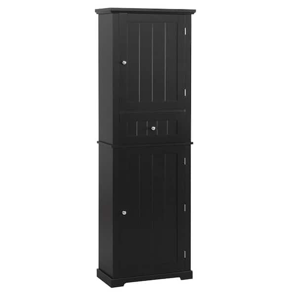 Tileon 22 in. W x 11 in. D x 67 in. H Black MDF Freestanding Linen Cabinet with Drawer and Adjustable Shelf