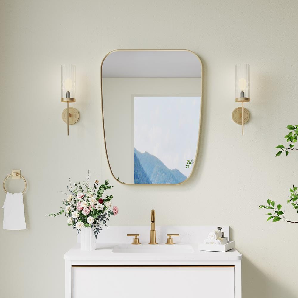 24 in. W x 32 in. H Novelty/Specialty Anodized Aluminum Framed Wall Bathroom Vanity Mirror in Brushed Gold price history on PriceWatchPro