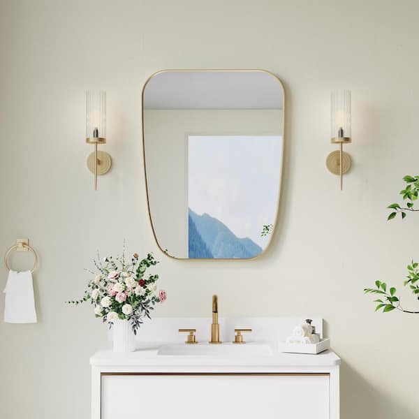 24 in. W x 32 in. H Novelty/Specialty Anodized Aluminum Framed Wall Bathroom Vanity Mirror in Brushed Gold