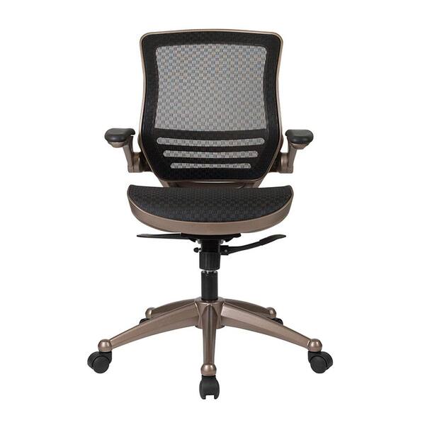 Flash Furniture Mid-Back Transparent Black Mesh Executive Swivel Chair with Melrose Gold Frame and Flip-Up Arms