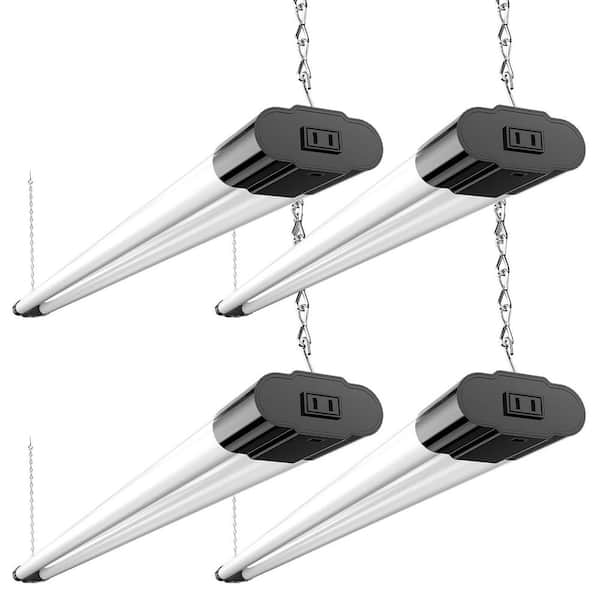 Linkable LED Utility Shop Light 4 ft. 40-Watt Integrated Fixture 5000K Daylight Black Surface+Suspension Mount (4-Pack)