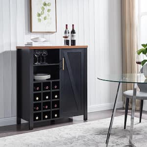 SignatureHome Marcy Black/Walnut Finish 41 in. H Wine Bar Storage Cabinet With 12 Bottle Capacity. (36Lx15Wx41H)