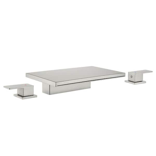 2-Handle Deck-Mount Waterfall Roman Tub Faucet in Brushed Nickel
