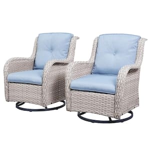 Outdoor Swivel LightBeige Wicker Outdoor Rocking Chair with CushionGuard BabyBlue Cushions Patio (Set 2-Pack)