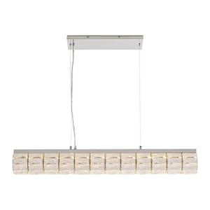 Keighley 36 in. Integrated LED Chrome Modern Linear Chandelier for Dining Room or Kitchen Island with Crystal Shade
