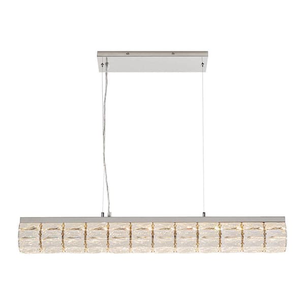 Photo 1 of Keighley 36 in. Integrated LED Chrome Modern Linear Chandelier for Dining Room or Kitchen Island with Crystal Shade