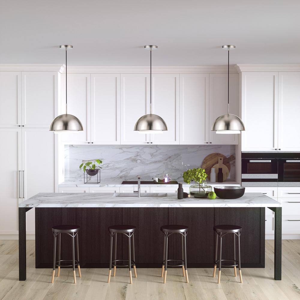 Octavia Brushed Nickel Adjustable Pendant with White Frosted Glass