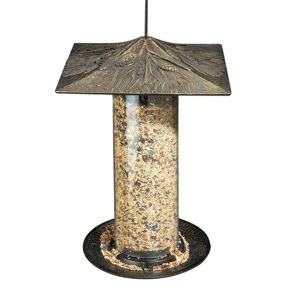 Whitehall Products 12 in. Pinecone French Bronze Tube Bird Feeder-30423