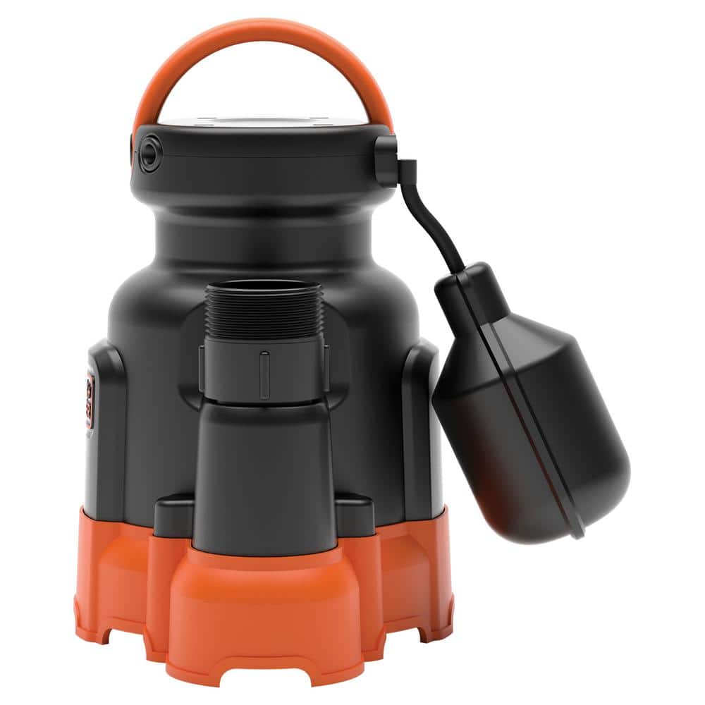 Black and Orange Thermoplastic Submersible Sump Pump with Tethered Switch