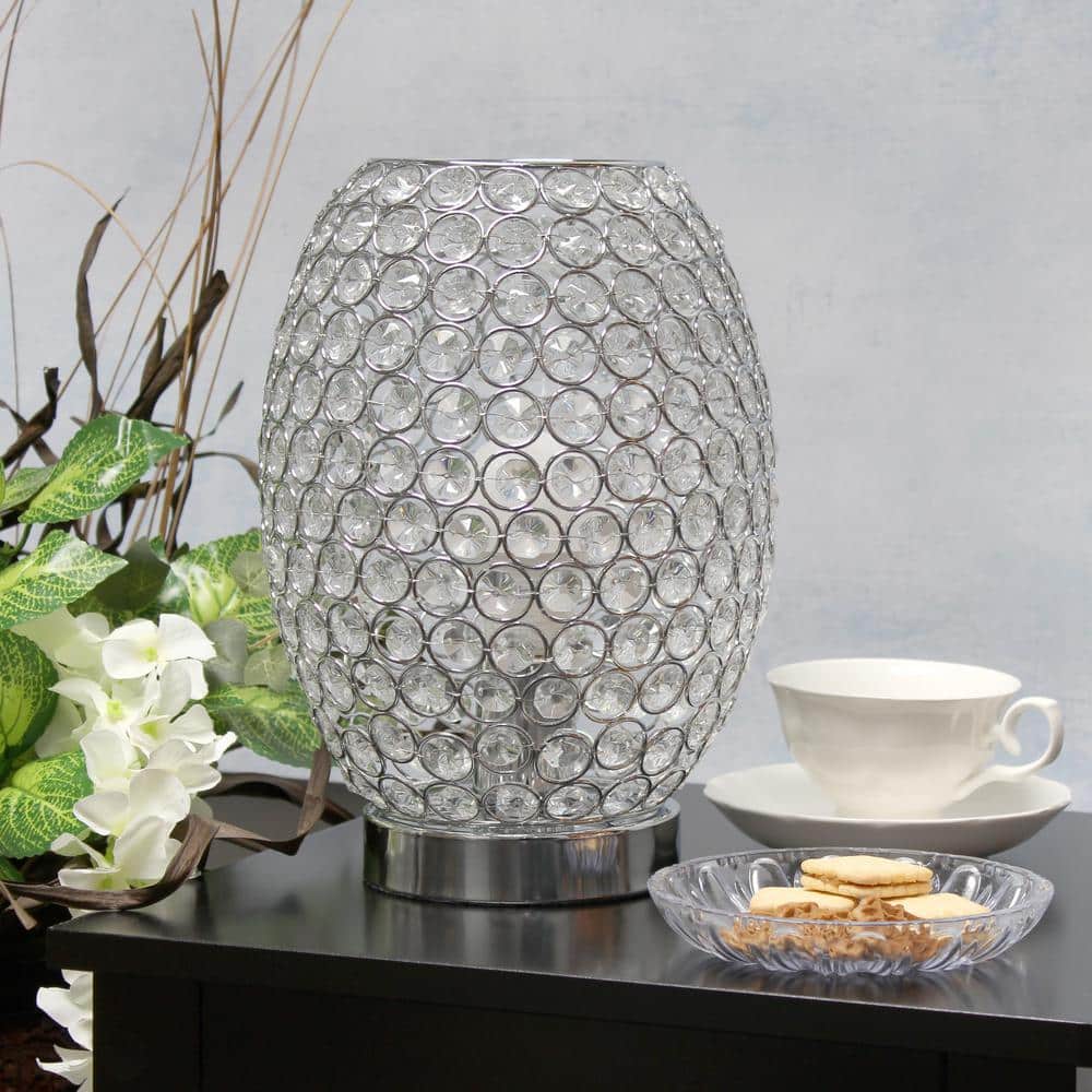 11" Silver Crystal Round Vase Table Lamp with Chrome Base