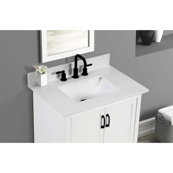 37 in. W x 22 in D Quartz White Rectangular Single Sink Vanity Top in Carrara White