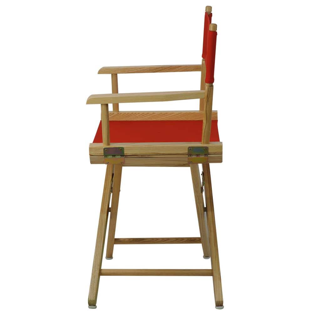 Foldable Classic Director's Chair in Natural Wood with Red Accents