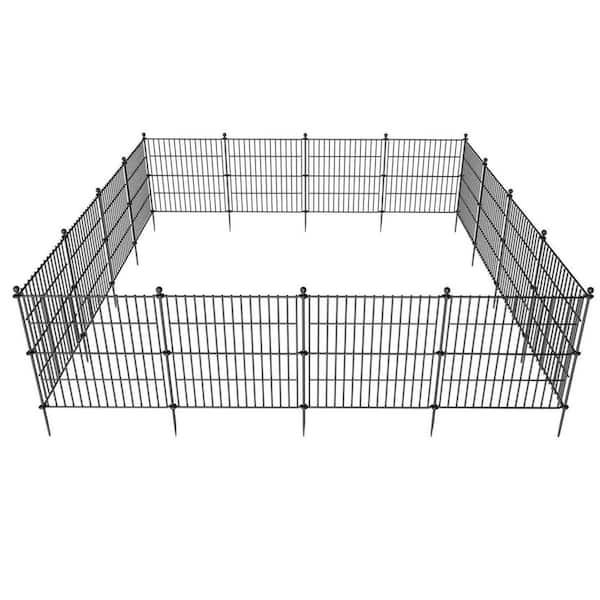 Unbranded 2 ft. x 20 ft. Metal Outdoor Flat-Topped Rectangle Wire Panel Border Small Cylinder Metal Fence Panel for Dog, Black