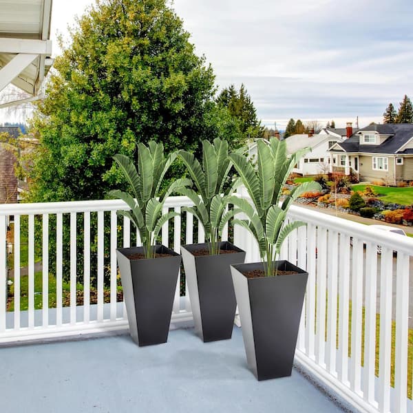Zeus & Ruta 28 in. Black Outdoor Flower Pots, Tall Planters with
