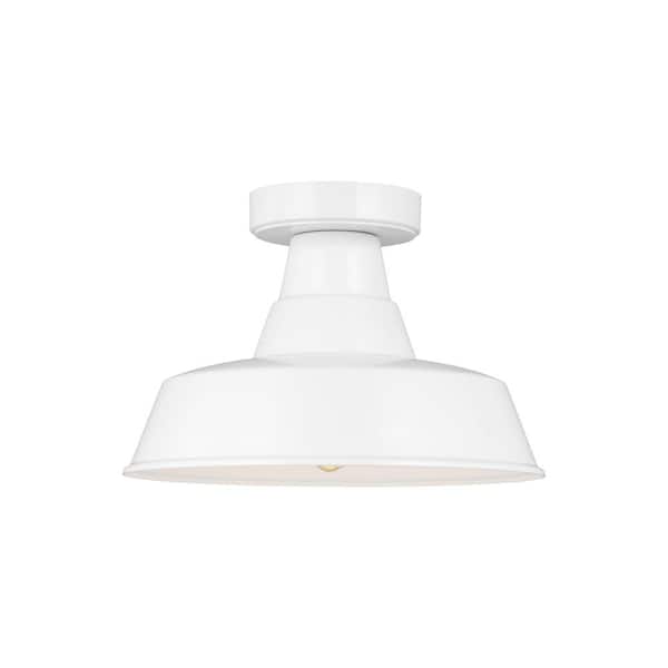 Generation Lighting - Barn Light 1-Light White Exterior Outdoor Flush Mount Ceiling Light