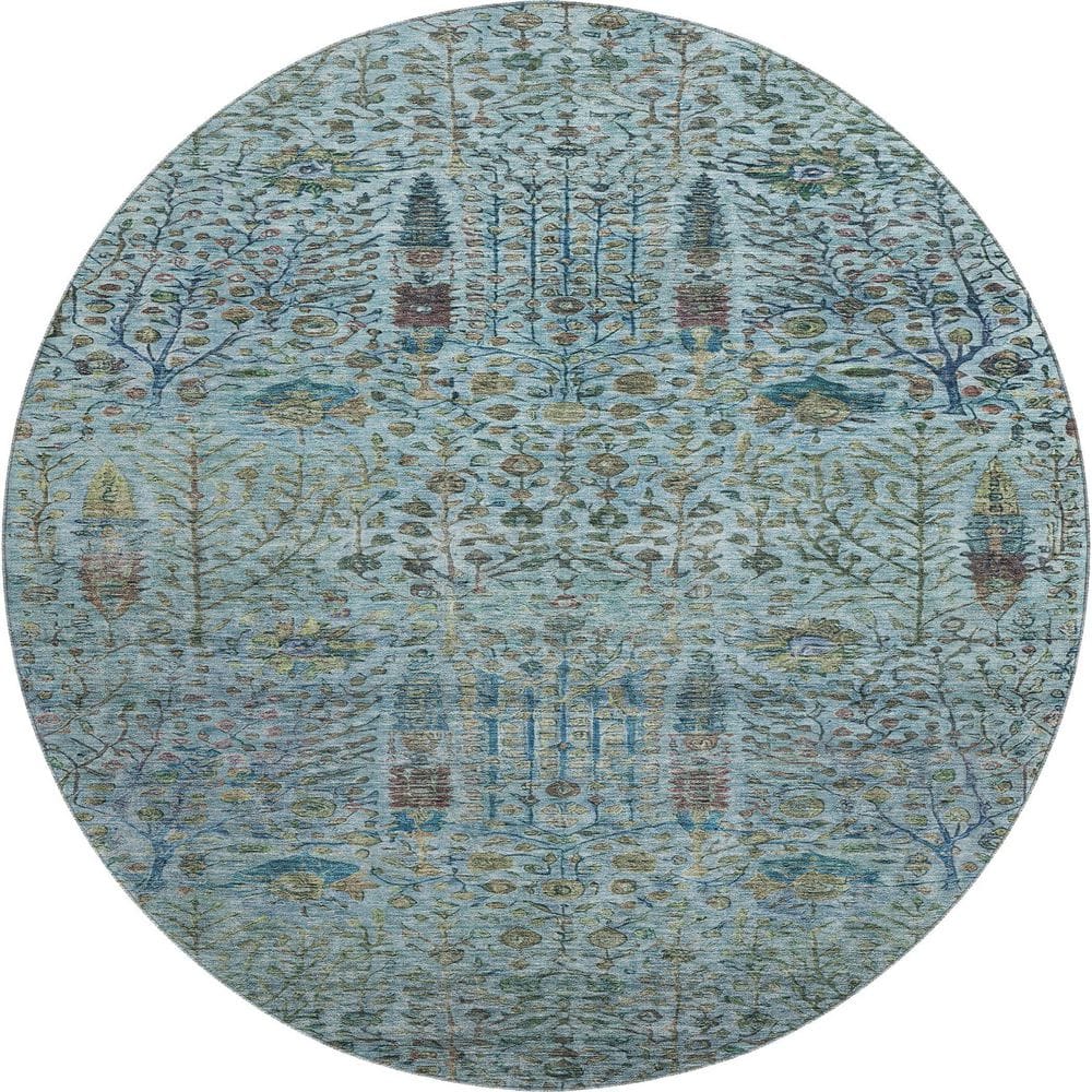 Mayfield Premium Machine Washable Abstract AMF2053 Teal 8 ft. x 8 ft. Round Rug price history on PriceWatchPro
