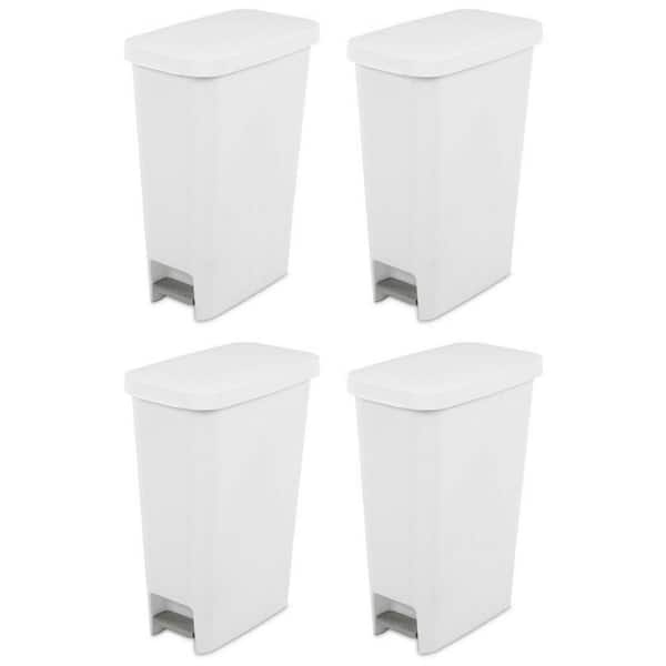 Sterilite 11 Gal. White Slim Hands-Free Portable Wastebasket Trash Can (4-Pack)