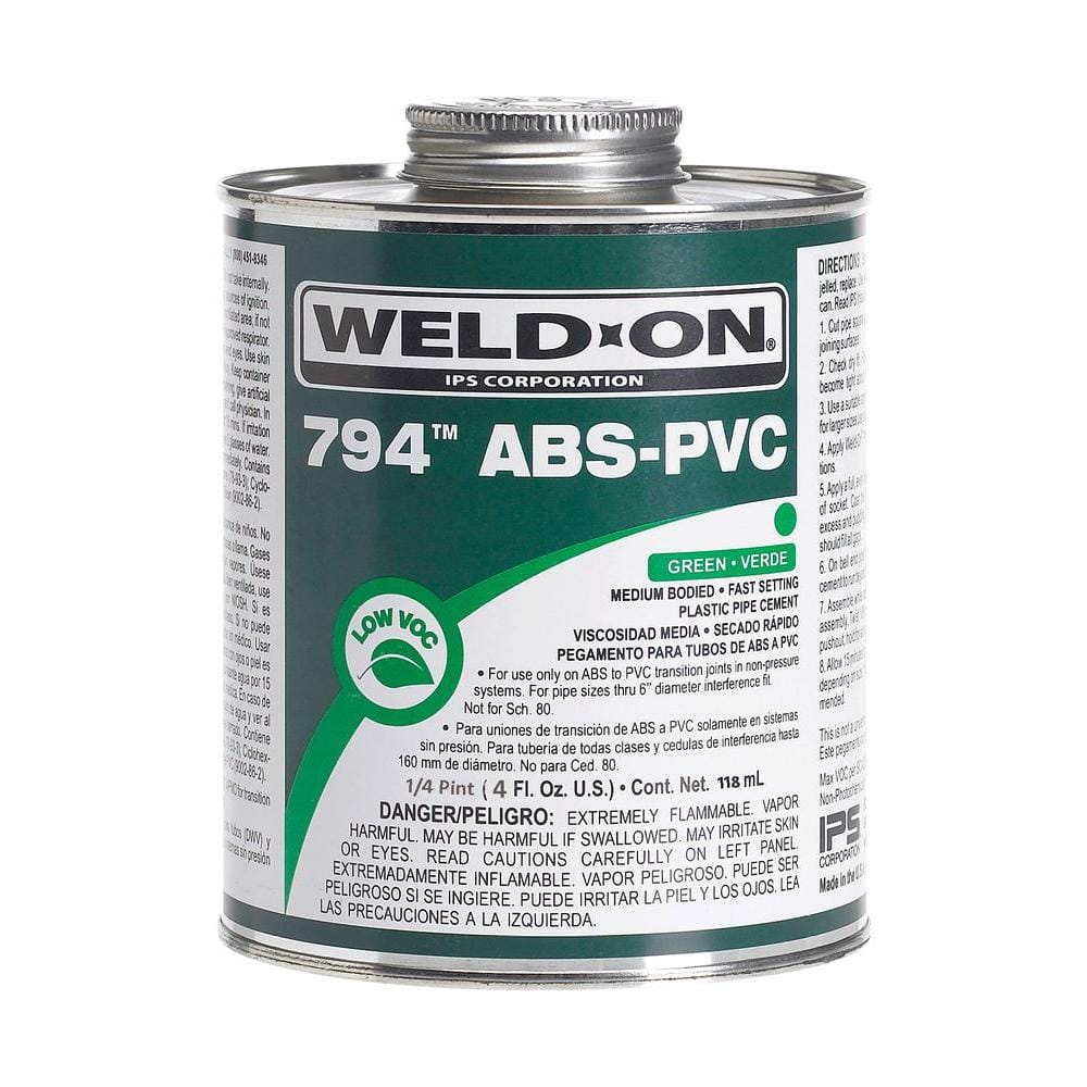 Weld-On 4 oz. ABS PVC 794 Transition Cement in Green-13369 - The Home Depot