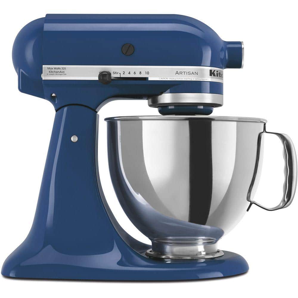 KitchenAid Artisan 5 Qt. 10-Speed Blue Willow Stand Mixer with Flat Beater, 6-Wire Whip and Dough Hook - The Depot