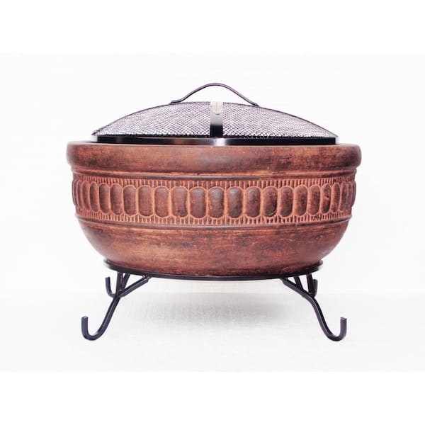 Clay Fire Pit With Iron Stand And Lid, Terracotta Fire Pit Outdoor
