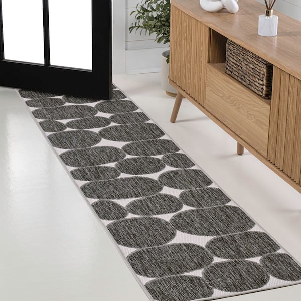 Rayna Modern Geometric Organic Shapes Black/Cream 2 ft. x 8 ft. Indoor/Outdoor Runner Rug