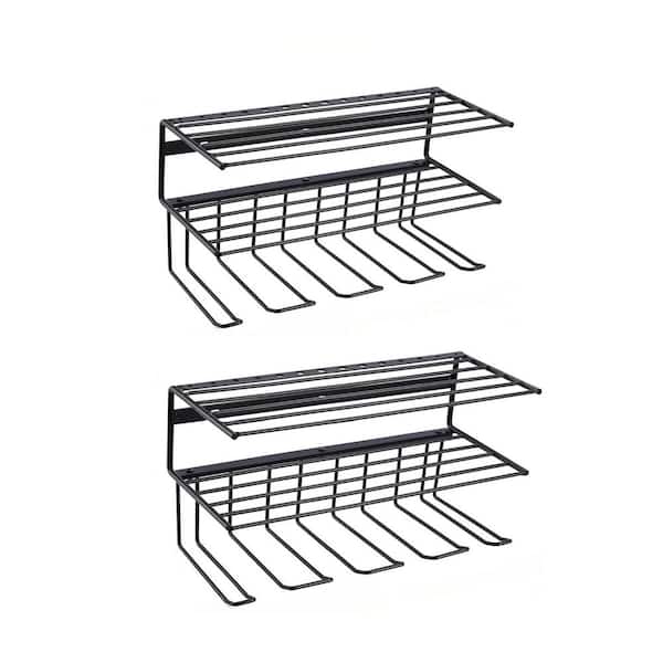 Angel Sar Drill Holer Wall Mount Power Tool Organizer with Shelf for Garage Organization, Black (2-Pack)