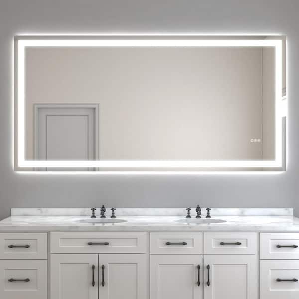 WOODSAM 72 in. W x 36 in. H Rectangular Frameless LED Anti-Fog Wall Bathroom Vanity Mirror, Backlit & Front Light