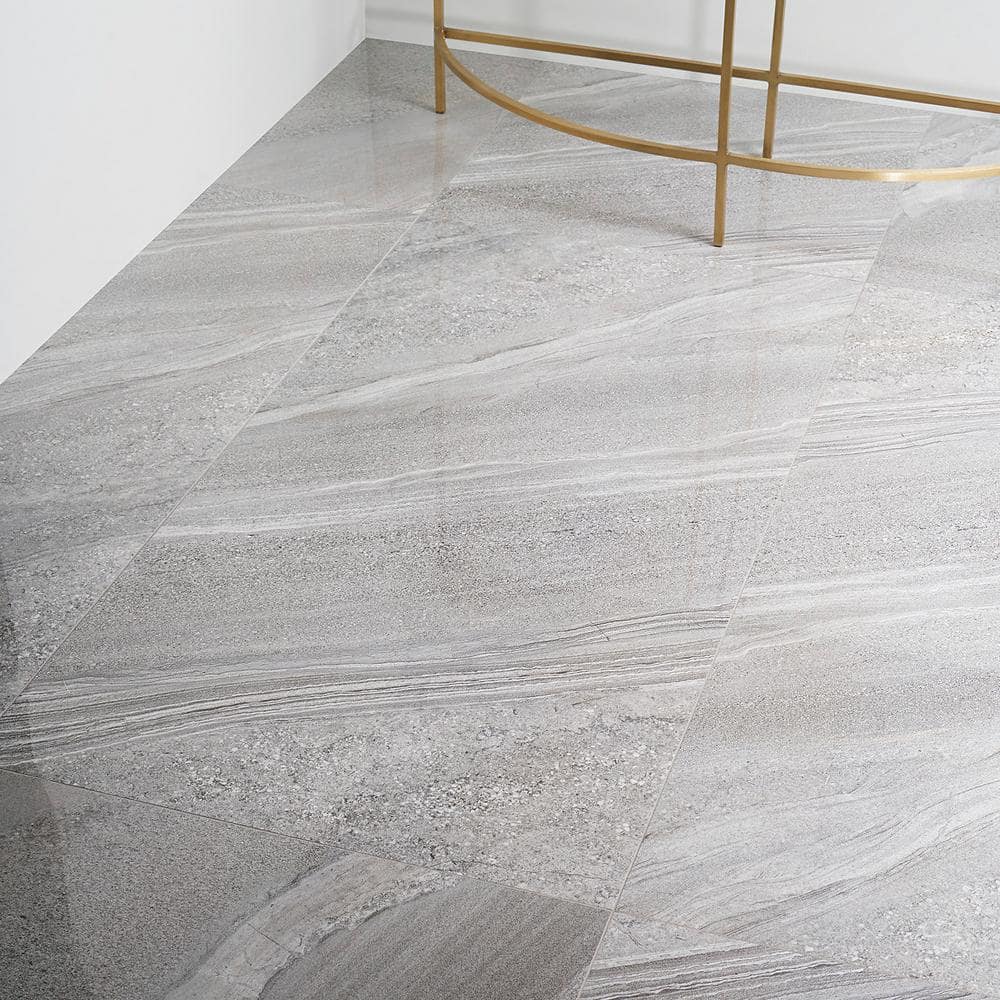 Gray 24x48 Polished Porcelain Marble Look Tile