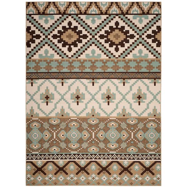 Veranda Creme/Brown 9 ft. x 12 ft. Tribal Aztec Indoor/Outdoor Area Rug