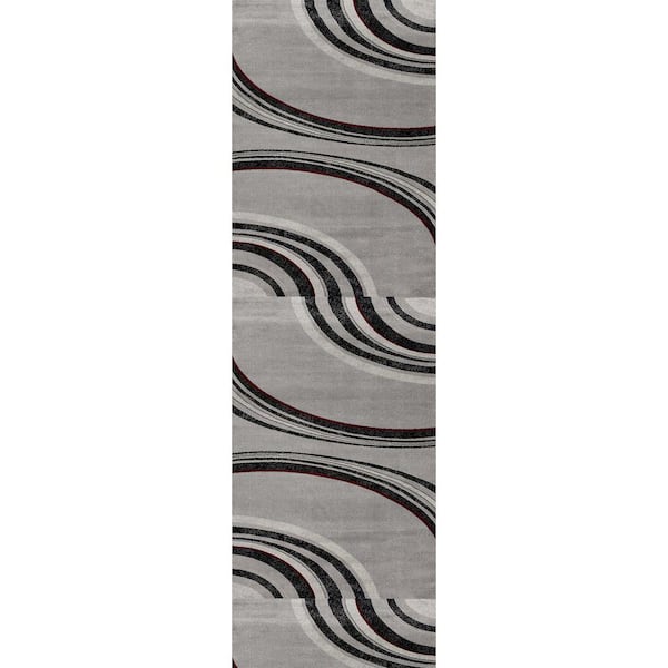 Montage 2' x 7' (Exact Size: 2'3" x 7') Abstract Indoor Runner Rug, Grey Black, Lines
