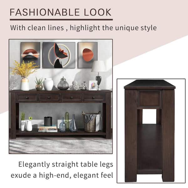 Polibi 63 in. Espresso Rectangle Wood Console Table with Storage