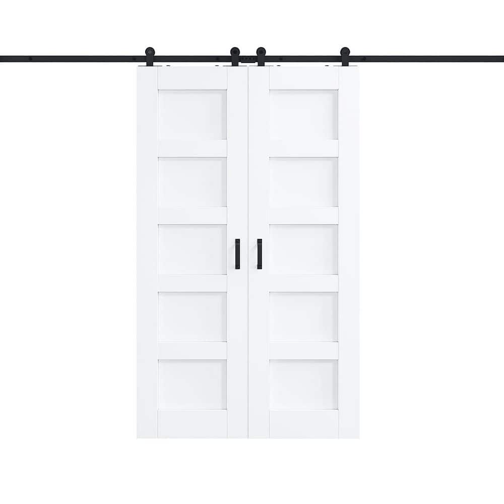 48 in. x 80 in. 5 Panel Top Mount Barn Door White Primed MDF Sliding Barn Door with Hardware Kit (T Shape Hanger Set) price history on PriceWatchPro