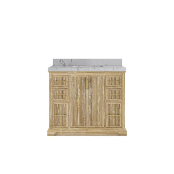Willow Collections Alys Teak 42 in. W x 22 in. D x 36 in. H Single Sink Bath Vanity in Whitewashed with 2" Venatino Quartz Top