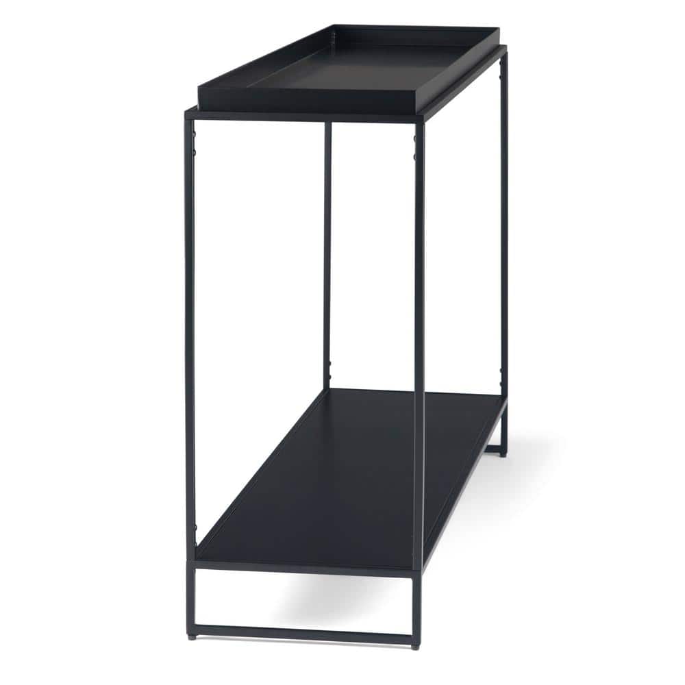 Garner Black Metal Tray Top Console Table with Storage