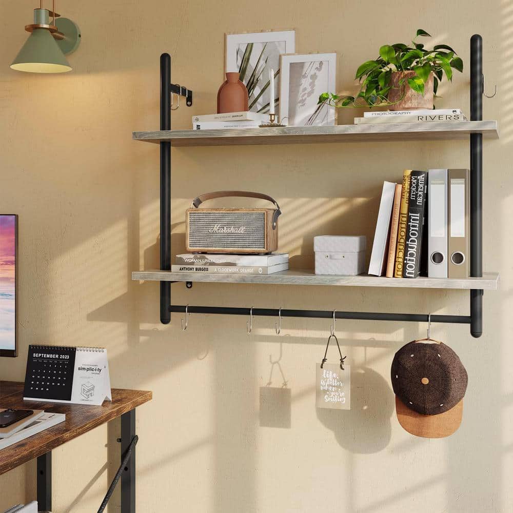 31.5 in. W x 9.4 in. D x 25.2 in. H Decorative Wall Shelf Grey Floating She