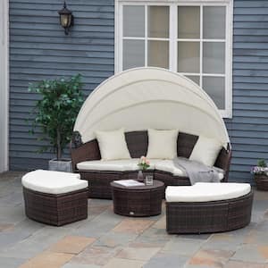 69 in. Rattan Wicker Outdoor Day Bed Conversational Sofa Set with Beige Cushion