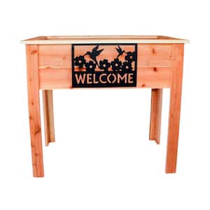 36 in. Redwood Raised Planter with Welcome Sign