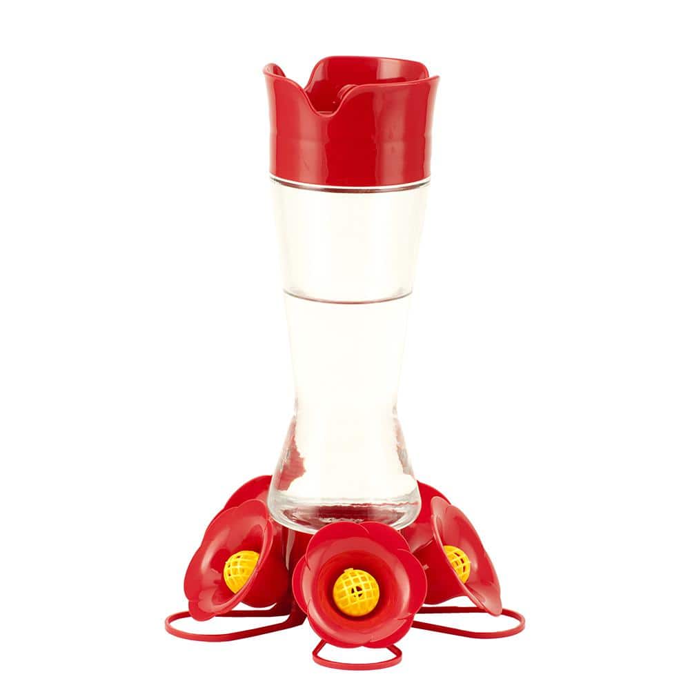 Red Glass and Plastic Hanging Hummingbird Feeder, 11-inch