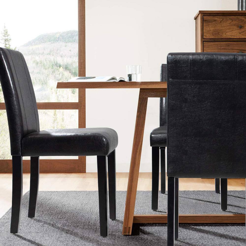 Black Faux Leather Armless Side Chairs with Wood Legs, Set of 4