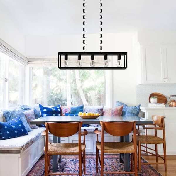 5-Light Farmhouse Matte Black Kitchen Island Linear Pendant Ceiling Light Fixture