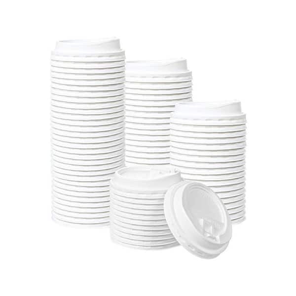 White Neutral Disposable Plastic Coffee Cup Lids Hot Beverage Leak Proof Flip Top Design (200 Per Case)