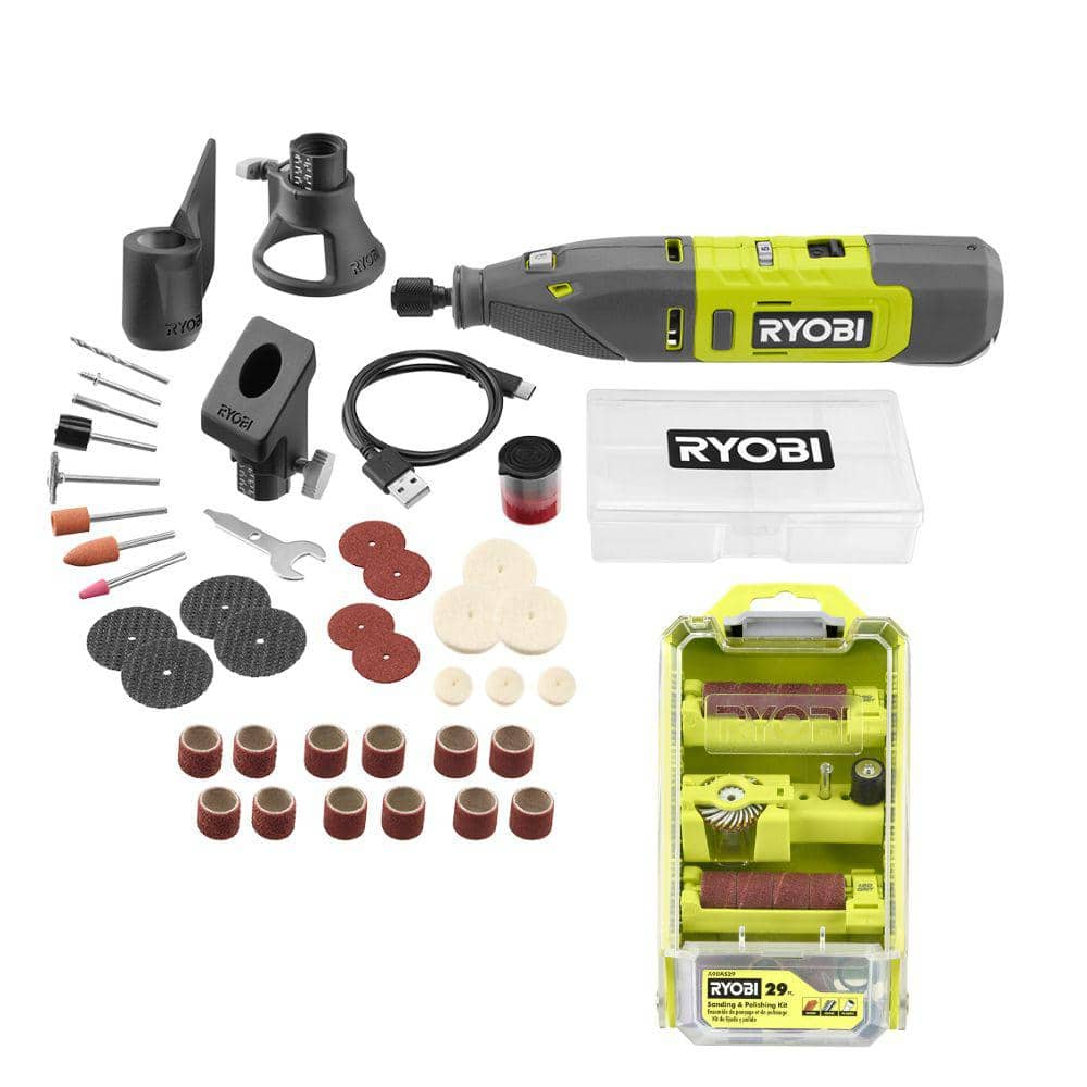 RYOBI 12V Cordless Rotary Tool Kit with Rotary Tool 29-Piece Sanding ...