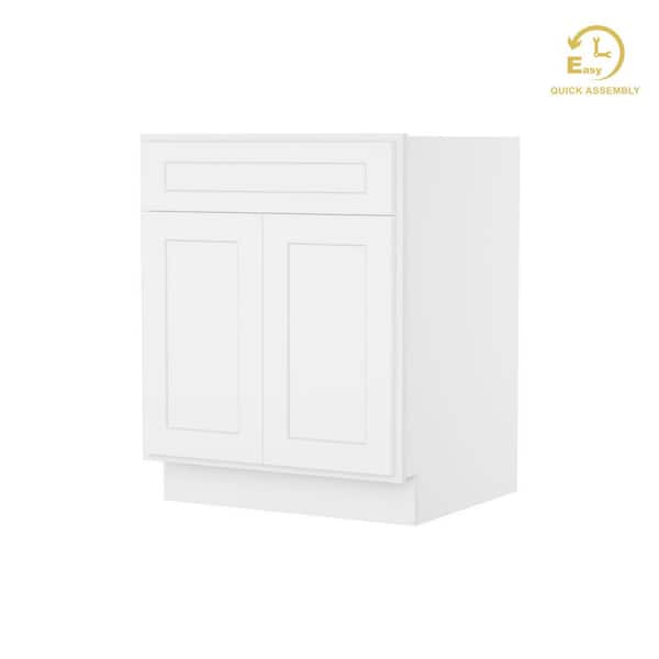 RoomyLife Easy-DIY 27 in. W x 24 in. D x 34.5 in. H Ready to Assemble Drawer Base Kitchen Cabinet in Shaker White with 2-Doors