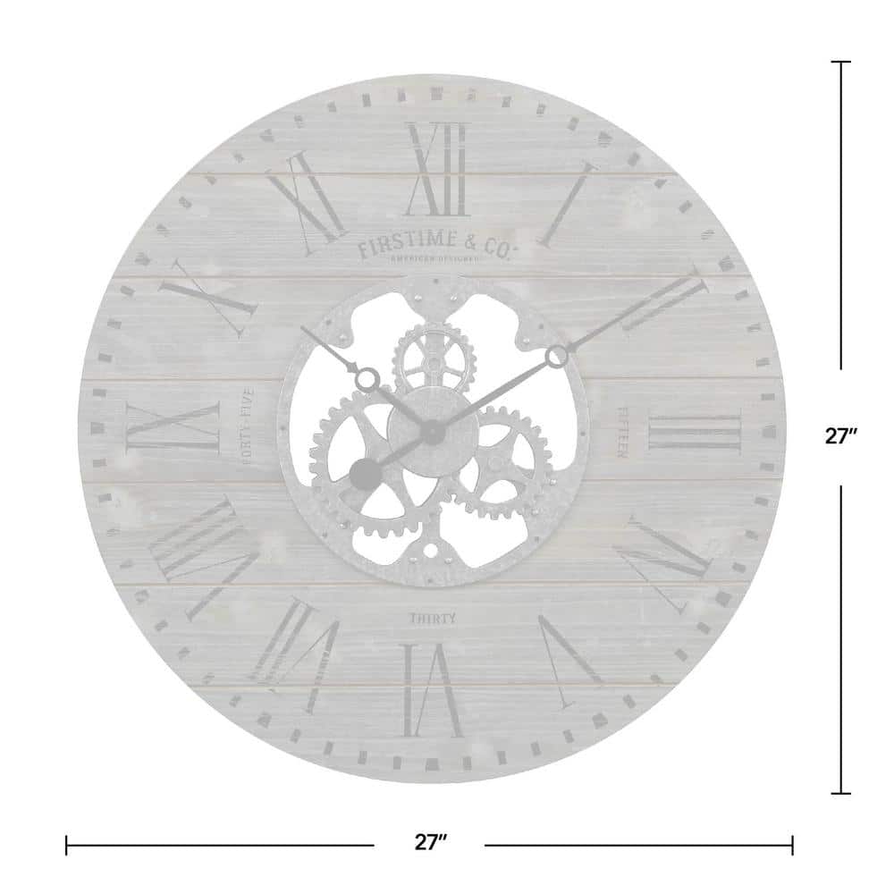 Oversized Gray Wood and Metal Farmhouse Wall Clock