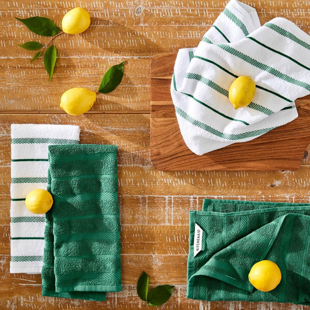 Albany Dark Green and White Cotton Kitchen Towel Set of Four