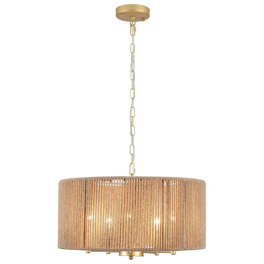 5-Light Gold Pendant Design Drum Rattan Chandelier with Brown Hand Woven Shade price history on PriceWatchPro