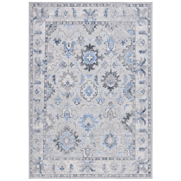 Odyssey 8 ft. x 10 ft. Gray/Blue Floral Border Area Rug