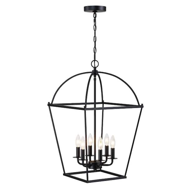 27"H 6 lights Matte Black Chandelier with No Bulbs Included