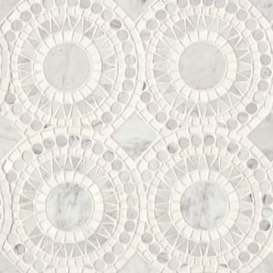 Solis Circle 14 in. x 14 in. Honed White Carrara/White Thassos Marble Mosaic Tile (7.05 sq. ft./Carton)