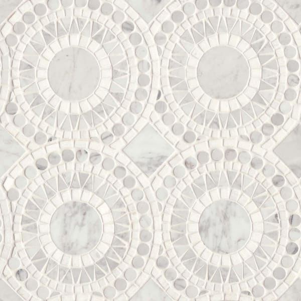 Bedrosians Solis Circle 14 in. x 14 in. Honed White Carrara/White Thassos Marble Mosaic Tile (7.05 sq. ft./Carton)